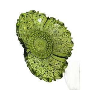 Vintage Green Pressed Glass Decorative Bowl